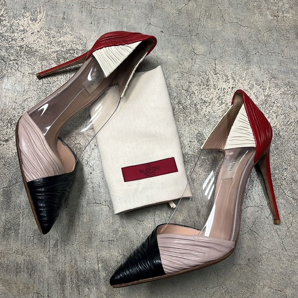 Valentino Red Black Nude PVC Pointed Toe D'Orsay Pump - Picture 3 of 7